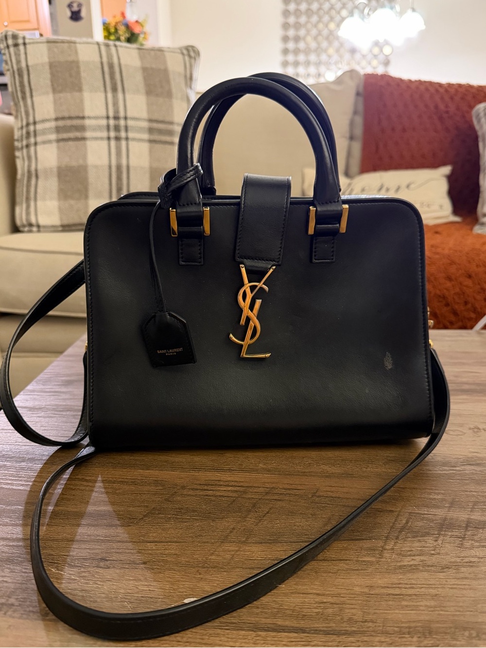 Saint Laurent Black Leather Top-Handle Satchel with Gold YSL Hardware